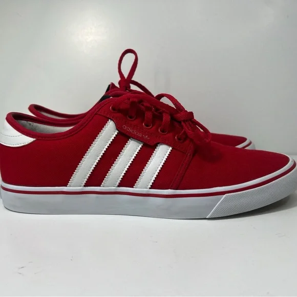 adidas Red Canvas Low-Profile Sneakers with White Stripes - Picture 6 of 13